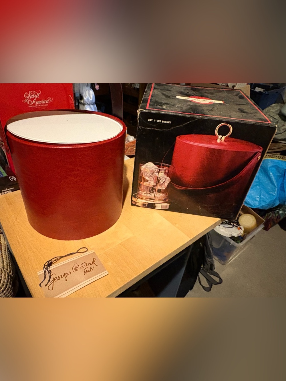 Georges Briard vintage faux leather ice bucket new in box